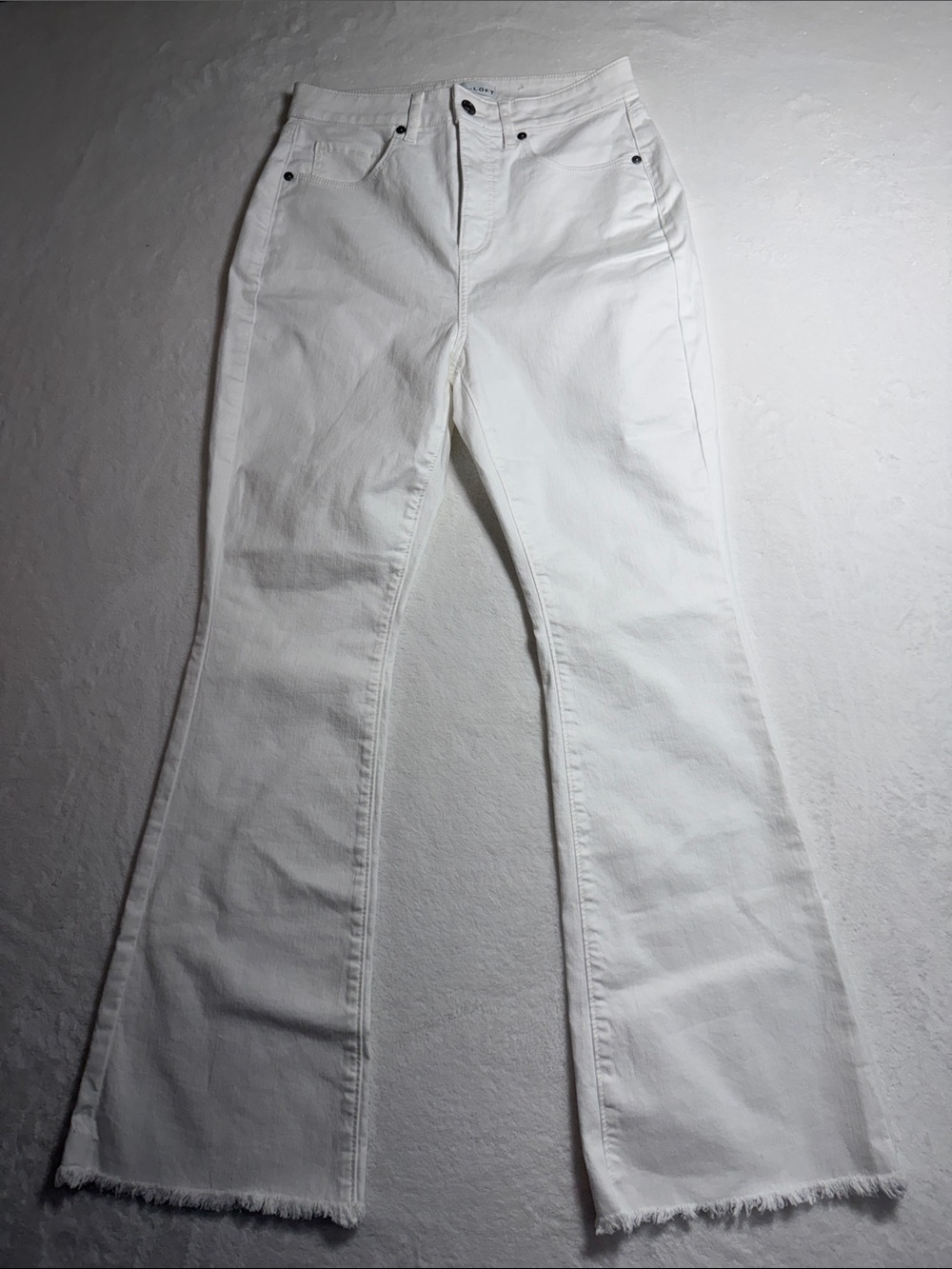 LOFT White Flare Jeans with Raw Hem